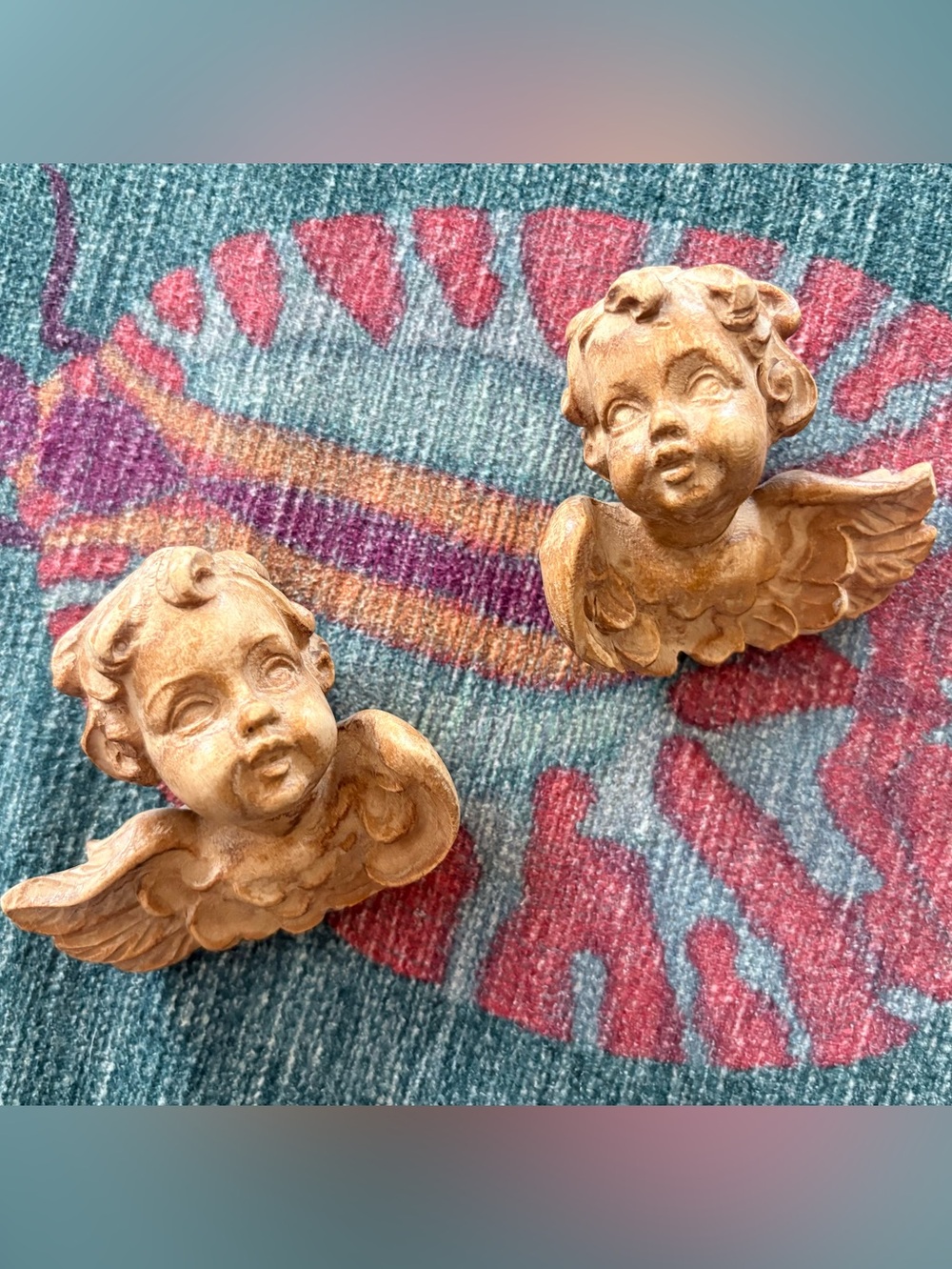 Vintage carved wooden cherubs Italian or German
